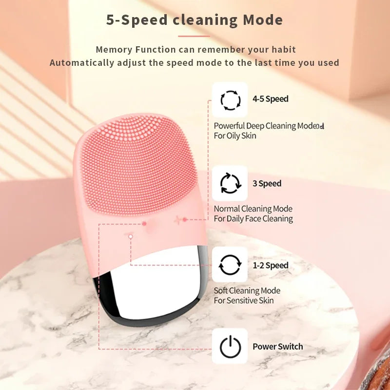 Electric Facial Cleansing Brush Silicone Sonic Face Cleaner Deep Pore Cleaning Skin Massage Intelligent Cleansing Brush Device