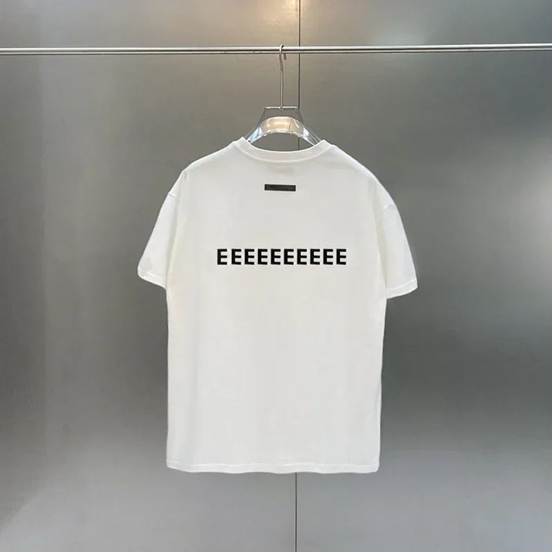 Season 7 Double Lined Back Two Rows Silicone Letter Men's Short Sleeve Classic Brand High Street Round Neck T-shirt Pullover Top