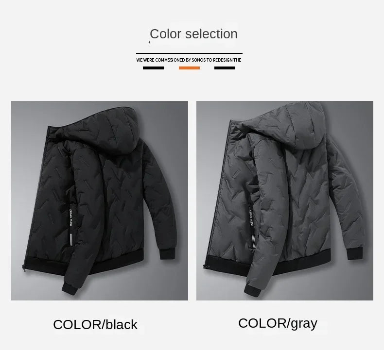 2024 new men's imitation wool cotton jacket thick and warm plus size loose and casual versatile solid color simple hooded top