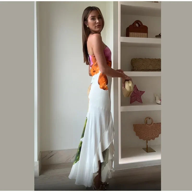 Women Elegant Floral Long Dress Ladies Sleeveless Party Maxi Robes Vestidos 2025 Summer Beach Vacation Bodycon Streetwear New