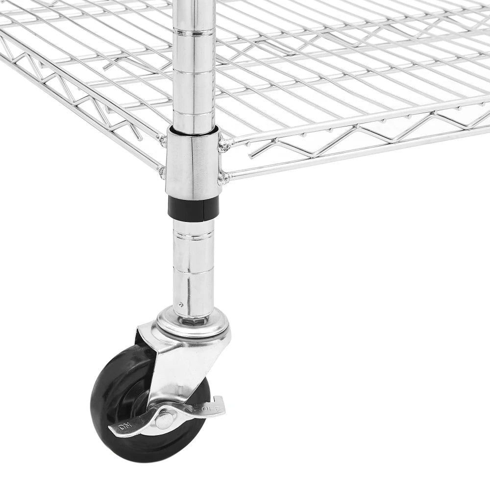 Warehouse supermarket kitchen other 5-layer heavy-duty adjustable shelves with wheels  adjustable feet  frame bearing 300 pounds