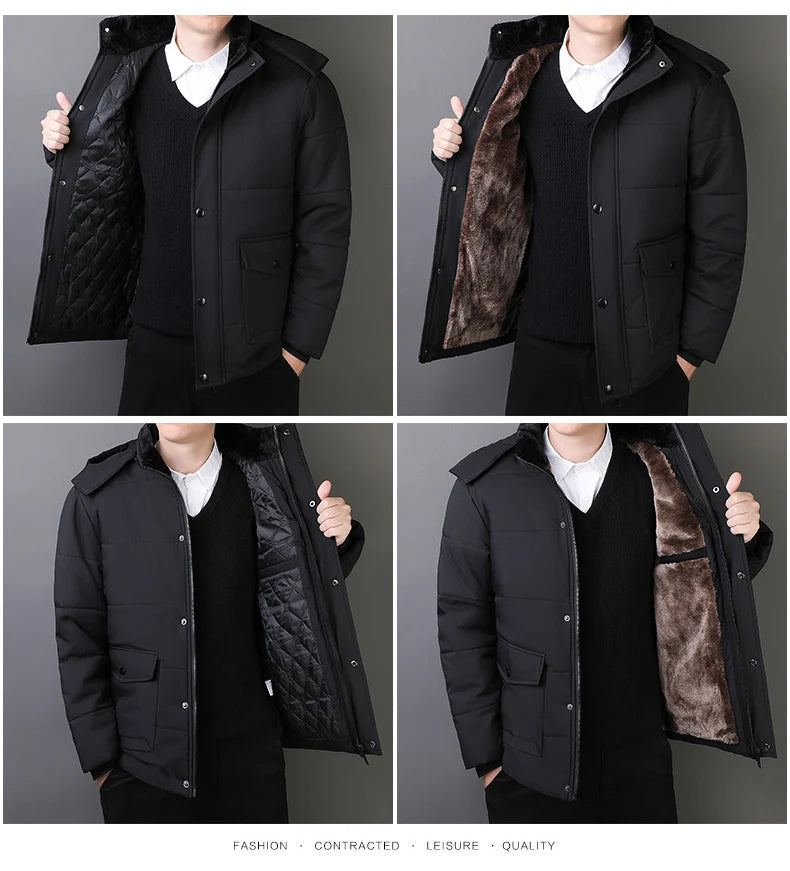 YJKVUR 2024 Winter New Jacket Men Mid-Length Thick Warm Waterproof Hooded Parka Windbreaker Military Fleece Plus Size Coat