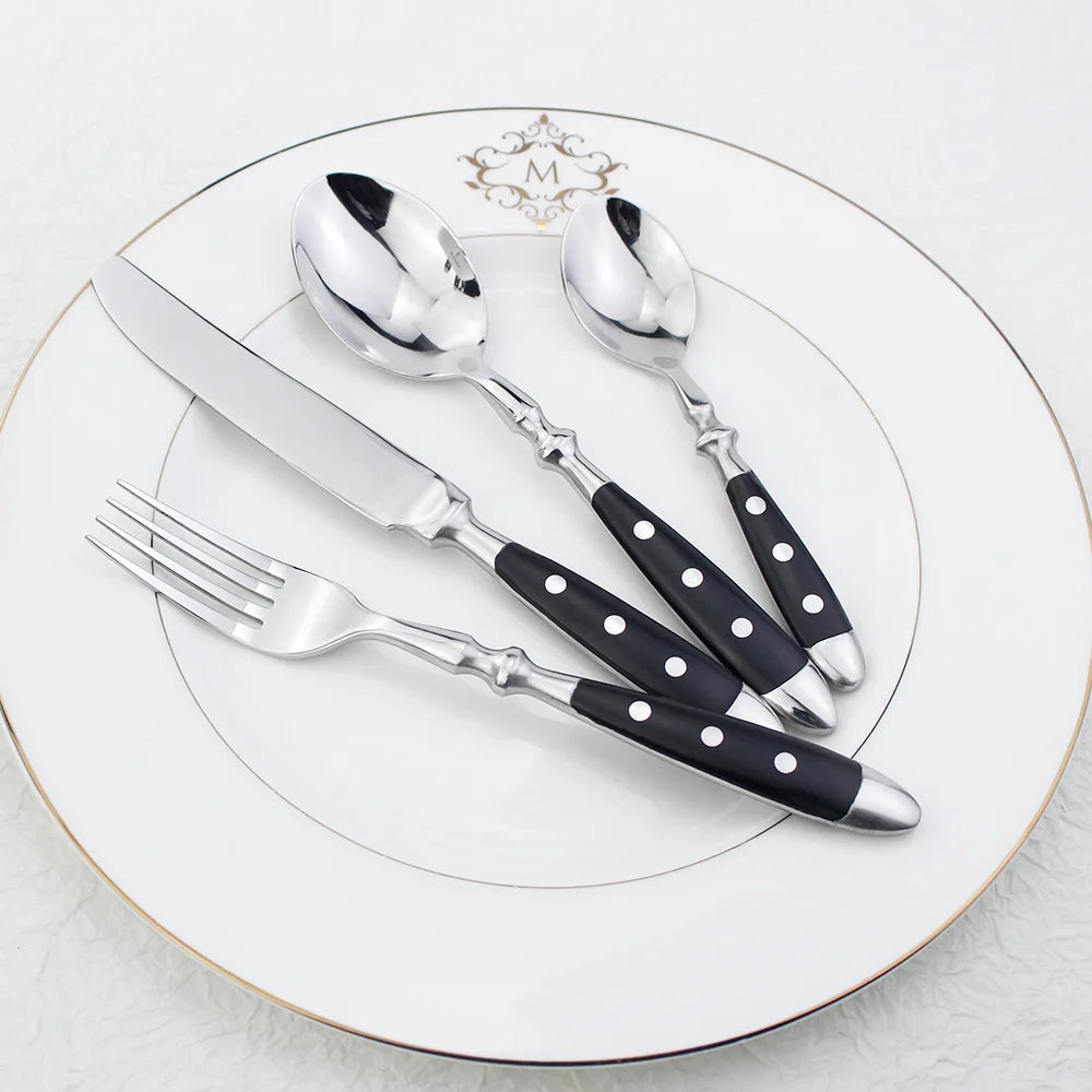 Western Stainless Steel Cutlery Set Creative Retro Steak Knife Dining Fork Spoon Dinnerware Set Rivets Handle Kitchen Tableware