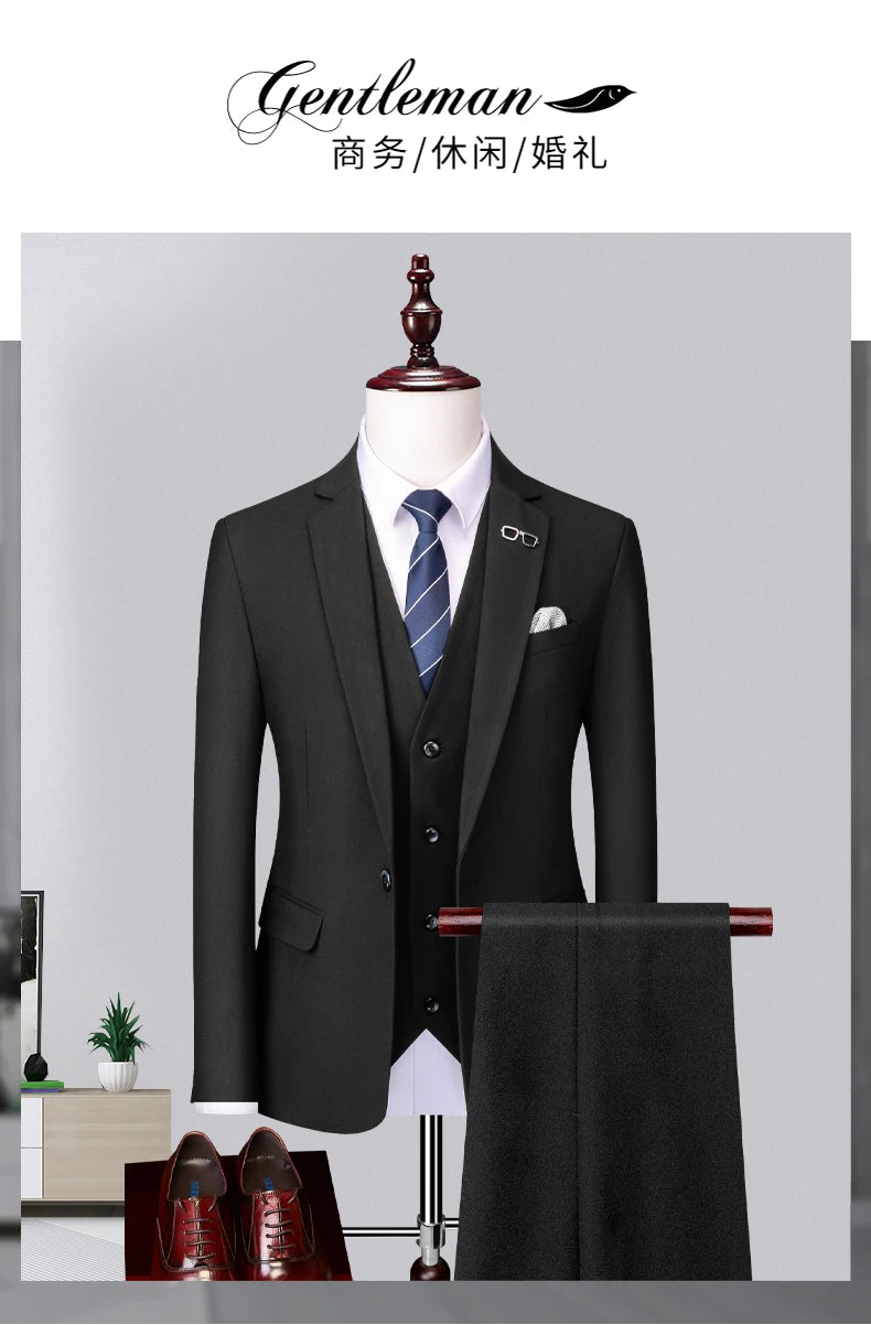 Blazer and Vest and Pants Boutique Fashion Solid Color Men's Casual Formal Office Business Suit Groom Wedding Dress Party Suit