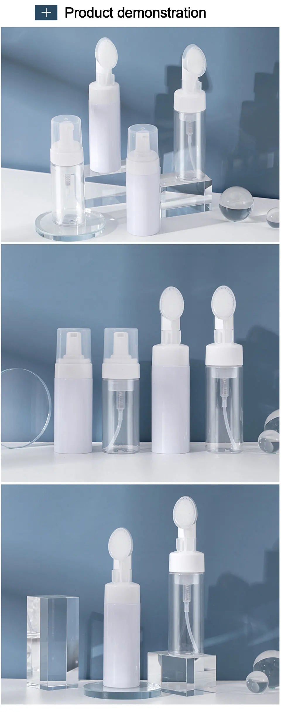 Soap Foaming Bottle Facial Cleanser Foam Maker Bottle with Silicone Clean Brush Portable Facewashing Mousse Foam Bottles