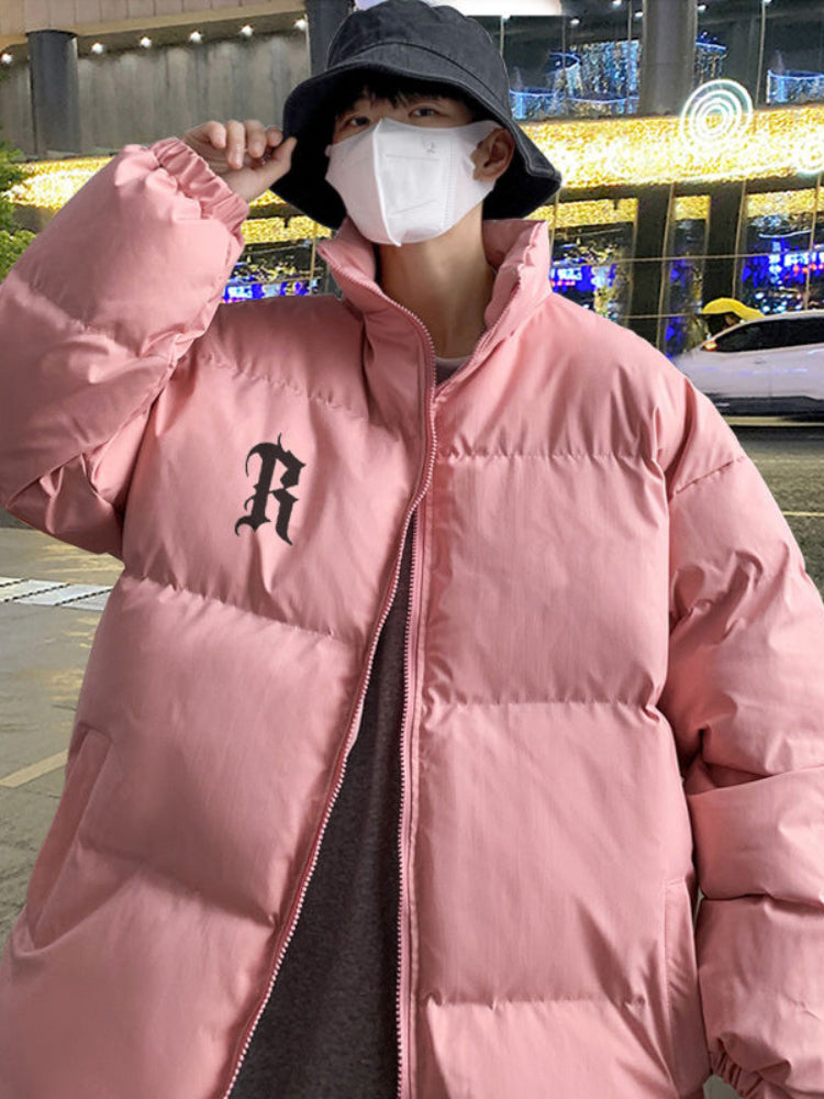 Gmiixder Men's Winter Punk Letter Parkas Hip Hop Oversize Thickened Down Jacket Oversize Padded Jacket Cool Bread Zipper Up Coat
