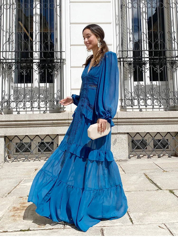 Women’s Long Dress Long Sleeve V-neck Maxi Dresses 2024 Autumn and Winter New in Dresses Party Evening Dresses for Women