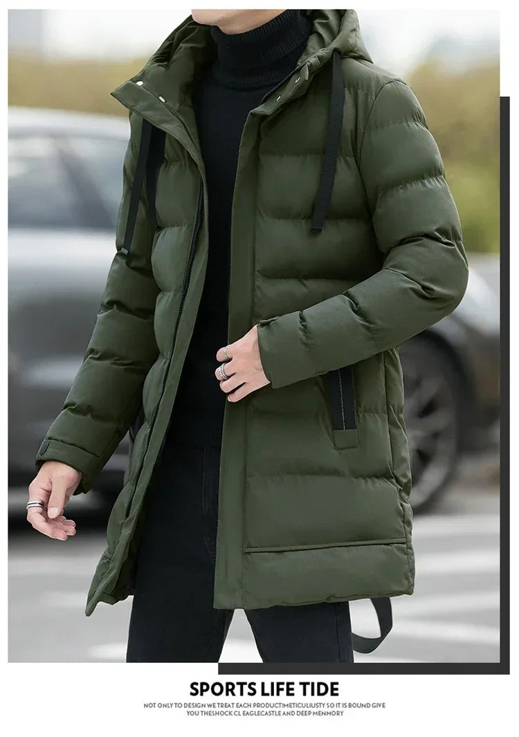 Winter Mens Jackets Men Hooded Casual Long Down Jackets Thicker Warm Parkas New Male Outwear Winter Coats Slim Fit Jackets Size