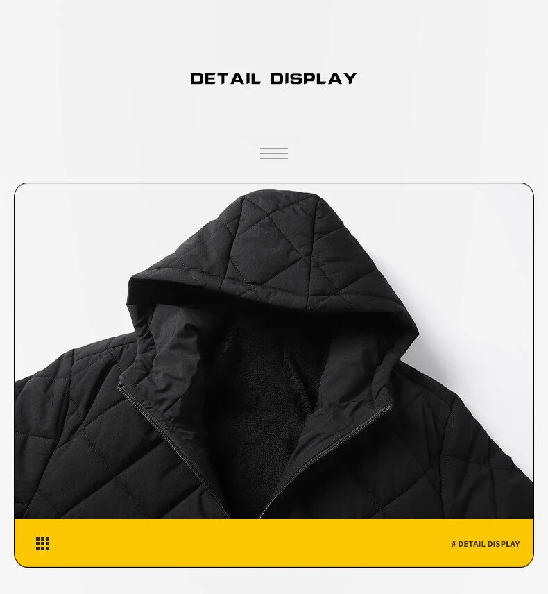 Jackets for Men with Hood Autumn Winter Cotton Padded Jacket Men Fashion Clothing Rhombus Texture Casual Parkas Plus Size 5XL