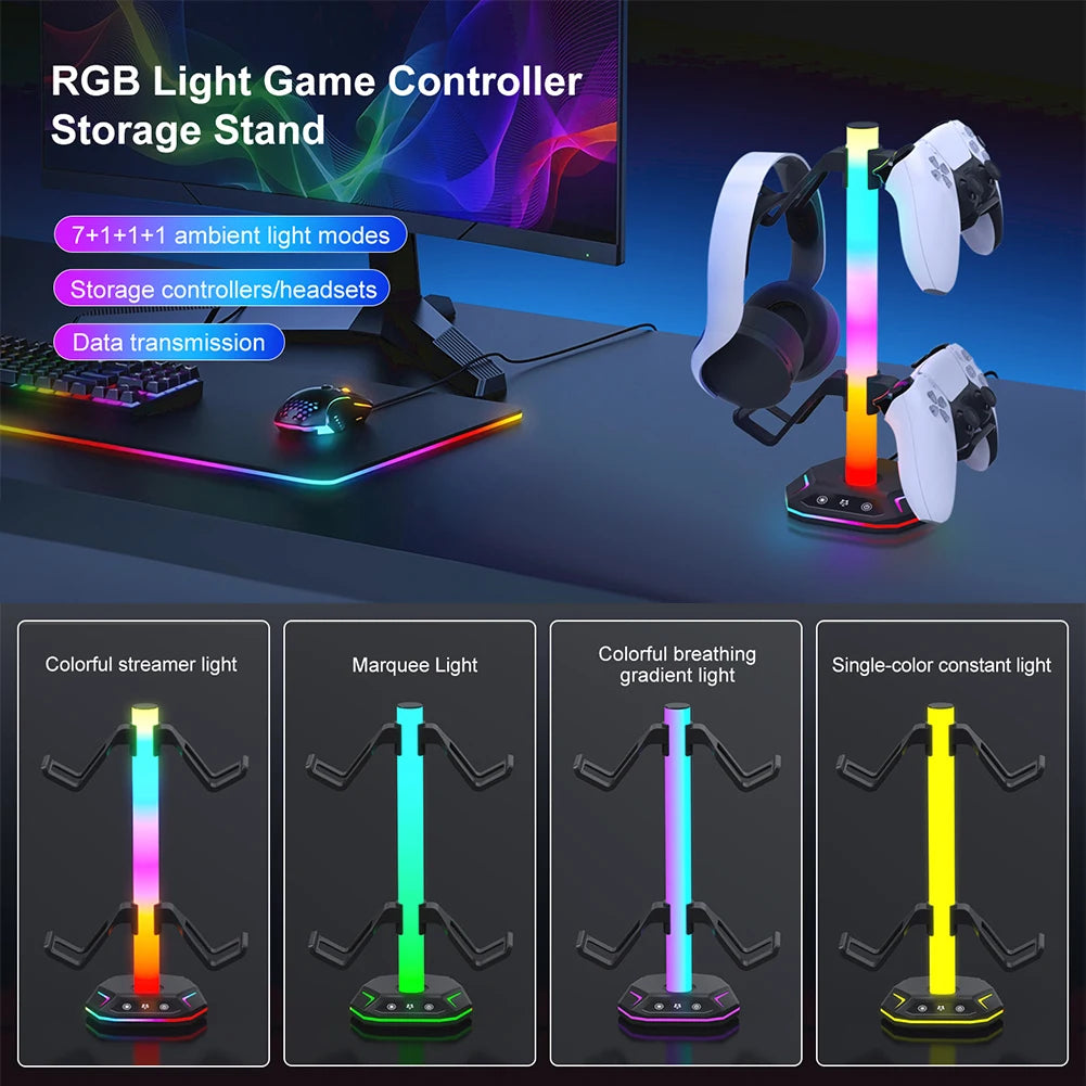 RGB Controller Stand For PS5/XBOX ,9 Light Modes Headphone Holder for Desk Headphone Stand & Detachable Controller Hook