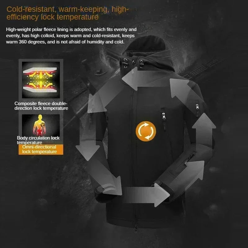 Winter Tactical Sets Men Outdoor Work Fleece Jacket Waterproof Shark Skin Soft Shell Hooded Jacket Multi-pocket Cargo Pant 2 Pcs