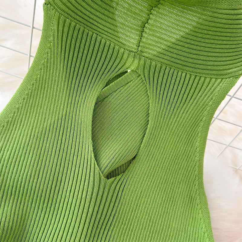 Solid 2024 Cross Knitted Women Dress Summer Strap Sleeveless Bodycon Dress Europe Style Halter Ladies Sexy Midi Long Dress