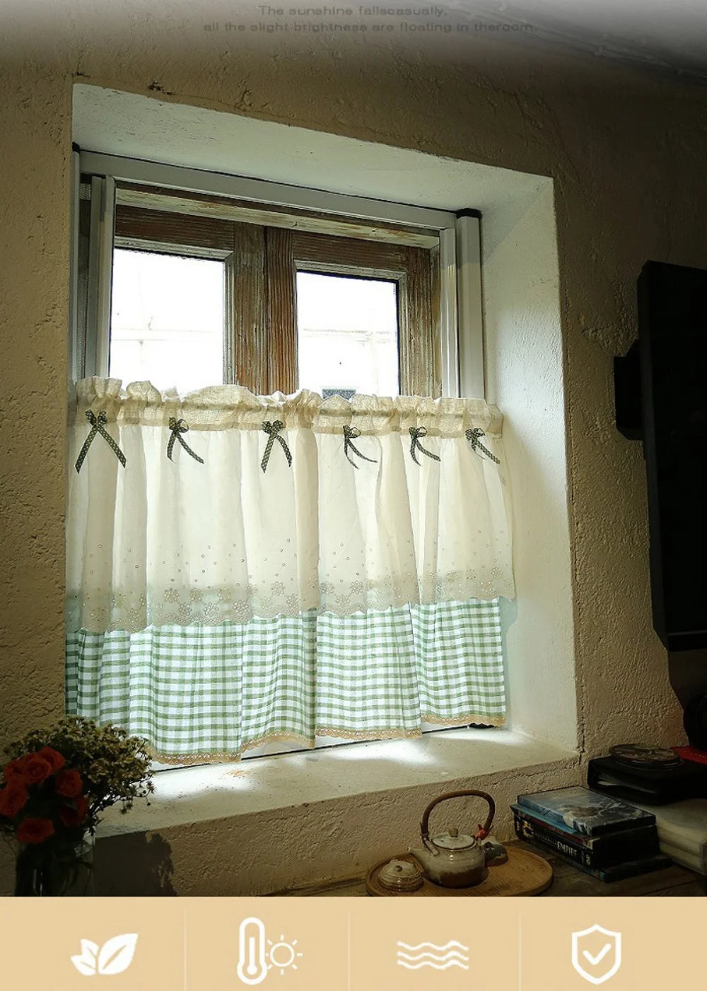 Kitchen Curtains for Window Half Doorway Curtain Japanese Lace Short Curtains Rod Pocket with Embroidery for Living Room Bedroom
