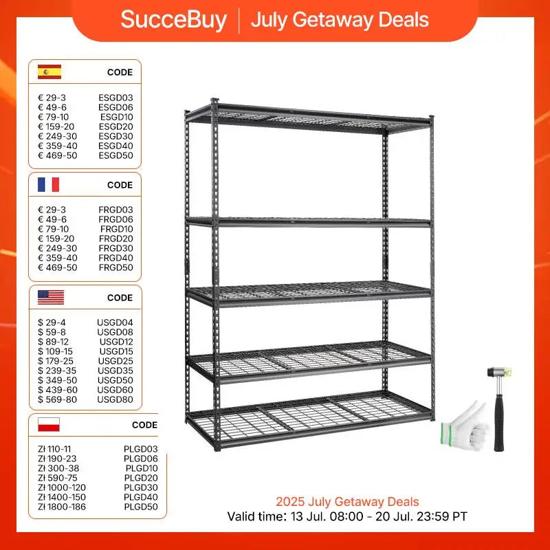 SucceBuy 5-Tier Adjustable 2000 lbs Storage Shelving Unit Heavy Garage Shelves Organizer Wire Rack for Kitchen Pantry Basement