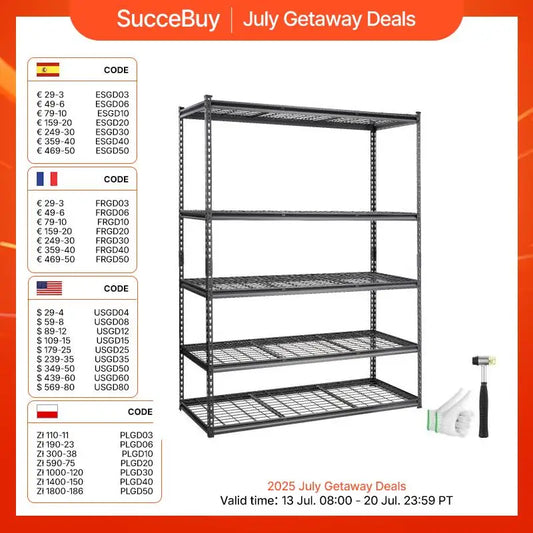 SucceBuy 5-Tier Adjustable 2000 lbs Storage Shelving Unit Heavy Garage Shelves Organizer Wire Rack for Kitchen Pantry Basement