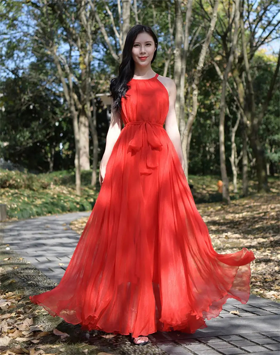 Travel Photo Desert Long Dress Women New Summer Chic Large Swing Chiffon Dress Slim Plus Size 4XL Seaside Holiday Beach Dresses
