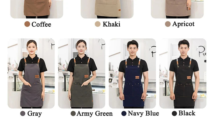 Men's Women's Kitchen Apron Custom Logo Catering Server Work Aprons Nails Hairdressing Mandil Restaurant Cafes Bar Waiter Bibs