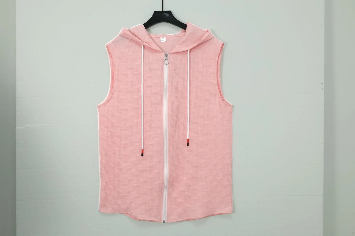 2025 Cross-border Summer New Fashion men's hooded set, zippered T-shirt, checkered sleeveless vest and shorts, two-piece set