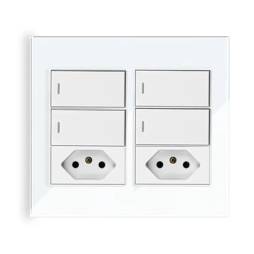 Melery 4*4 Brazil Plug 20A Wall Socket Tomada USB Type C Pressure Switch Tempered Glass Panel Outlets Indoor Home Office Kitchen