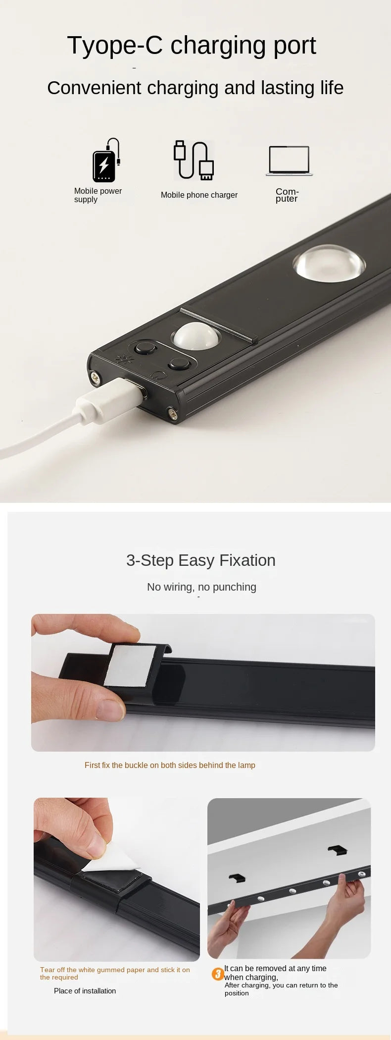 LED Cabinet Light USB Rechargeable Motion Sensor Led Lamp for Kitchen Wardrobe Cabinet Lighting taircase Backlight Night Light