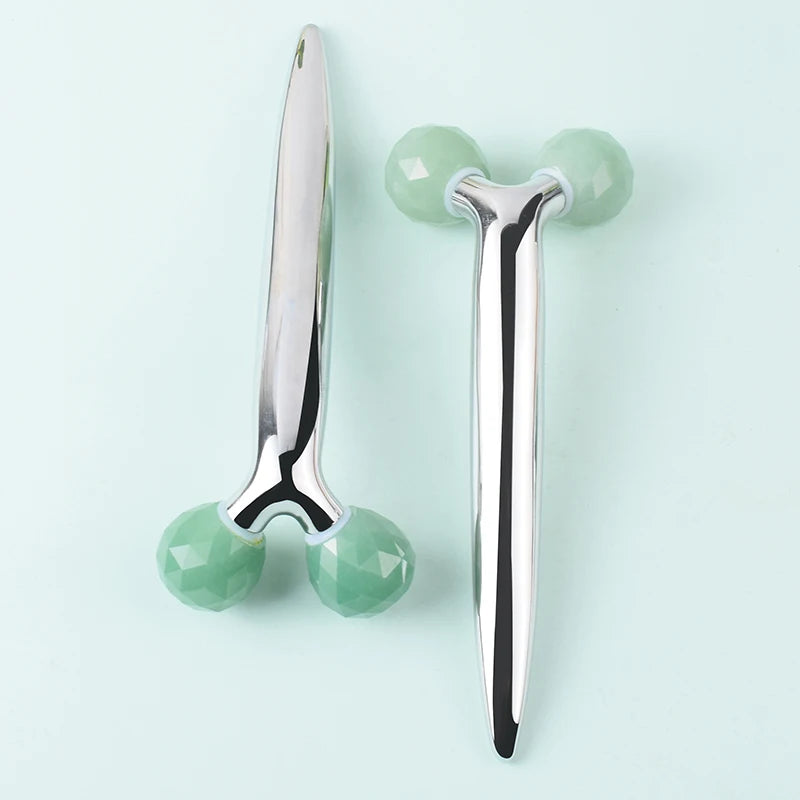 Green Aventurine 3D Roller Massager Y Shape 360 Rotate Thin Face Body Shaping Relaxation Wrinkle Remover Facial Massager Tool