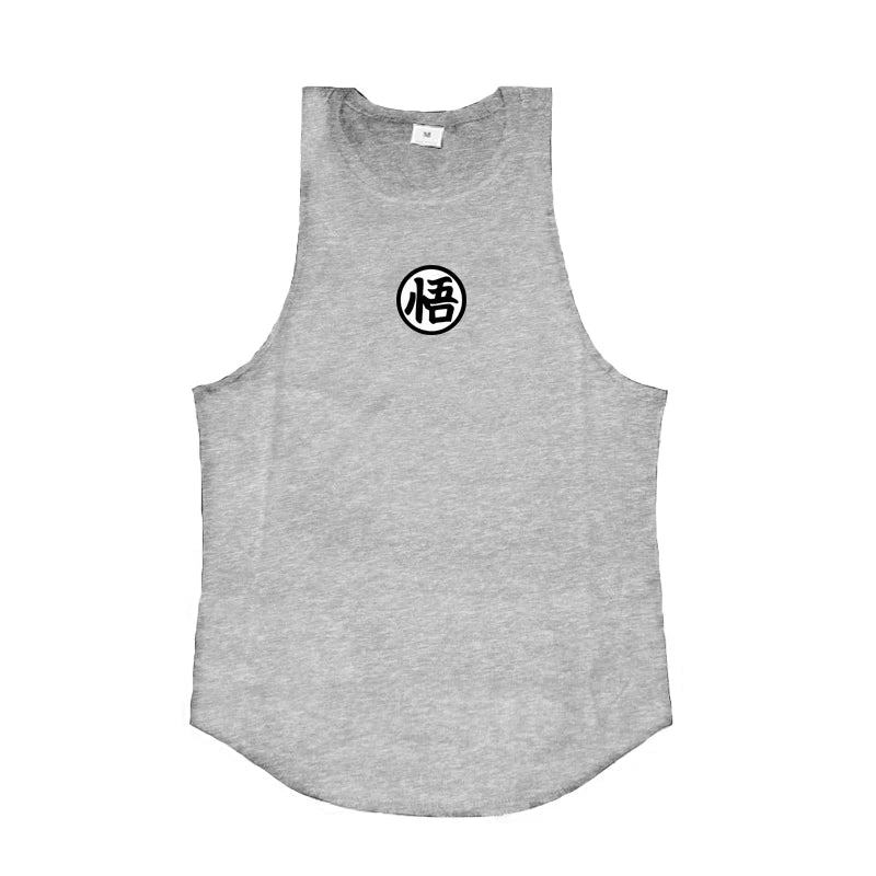 Japanese Anime Logo Wu Font Funny Printing Summer Clothing Gym Stringer Tank Top Men Fitness Sleeveless Shirt Bodybuilding Vest