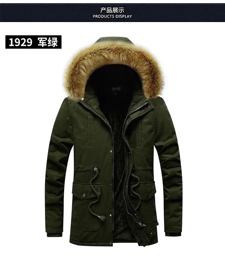 Camouflage Jacket Winter Hooded Velvet Thick Windproof Coat Men Warm Male's Medium-long Parkas New Mens Camo Parka Coat