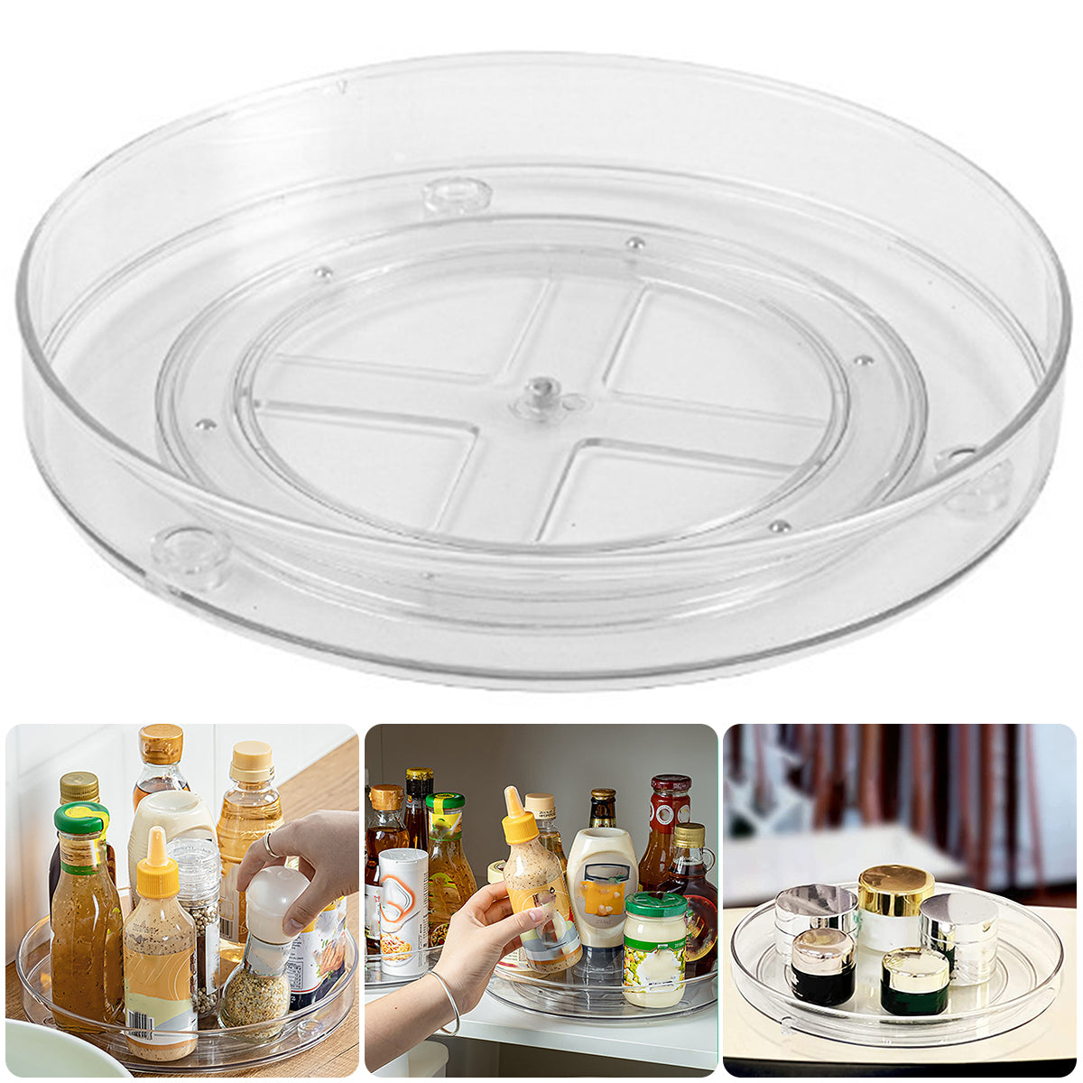 360° Rotating Storage Trays Stainless Steel Kitchen Spice Organizer Turntable Multifunction Bathroom Round Storage Carousel New