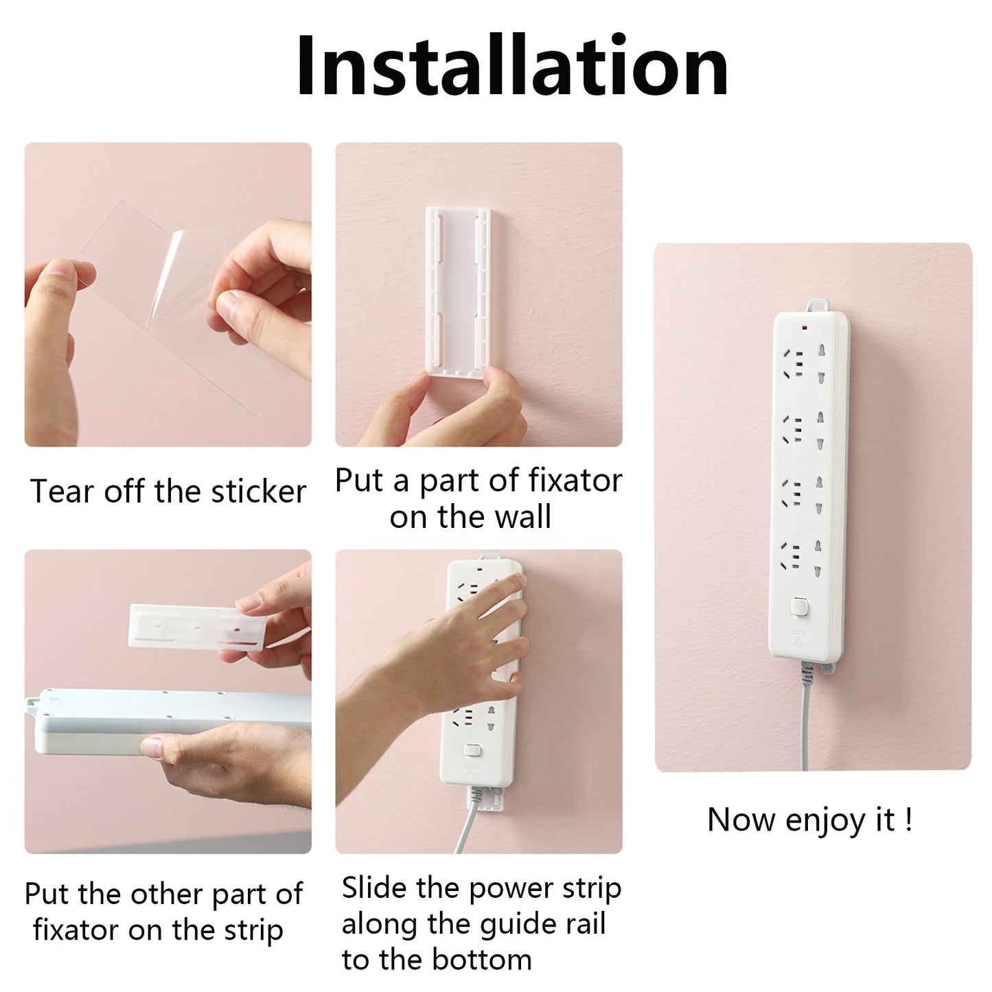Self-Adhesive Power Socket  Strip Fixator Wall  Mounted Self Adhesive  Punch Free Row Plug Holder for Kitchen Home Office