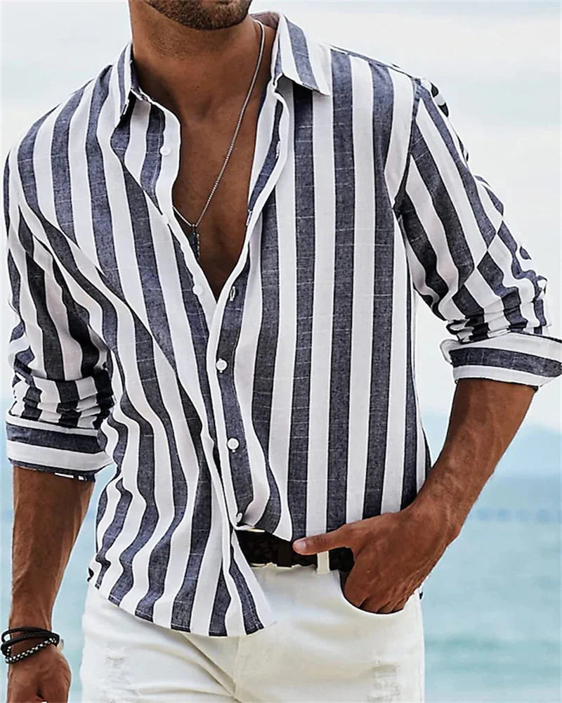 Fashion 2023 Men's Shirt Long Sleeve Striped Print Top Men Social Luxury Men's Wear Hawaiian Elegant Classic Fashion S-6XL