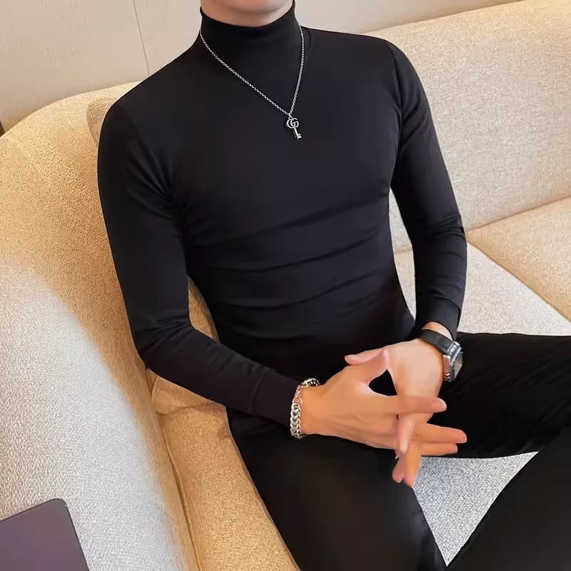 Men's T Shirts Autumn Winter New Turtleneck Long Sleeve T-Shirts For Men Clothing 2025 Slim Fit Casual Basic Tee Shirt Homme 4XL
