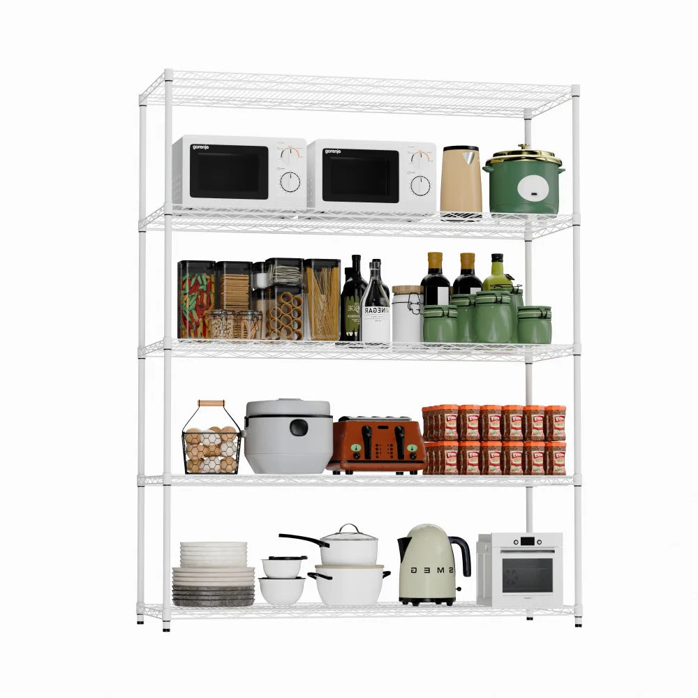 Warehouse supermarket kitchen other 5-layer heavy-duty adjustable shelves with wheels  adjustable feet  frame bearing 300 pounds