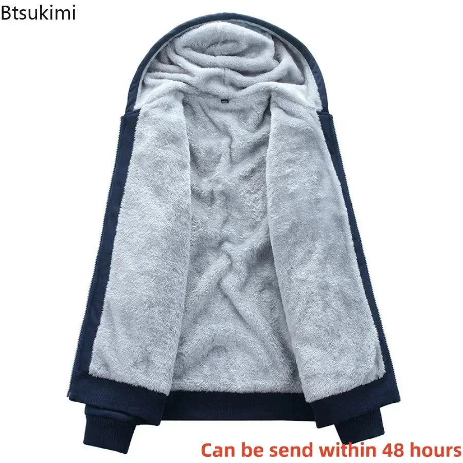 2025 Men's Thicken Warm Tracksuit Set Cardigan Fleece Hood Jacket+Pants Sweatshirts Male 2 Piece Sets Hoodies Suit Coat Big Size