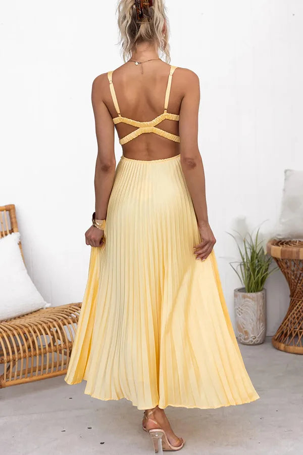 2024 Summer Fashion New Style Women's Elegant Strap Fold Style Loose Solid Color Vacation Style Banquet Style Women's Long Dress