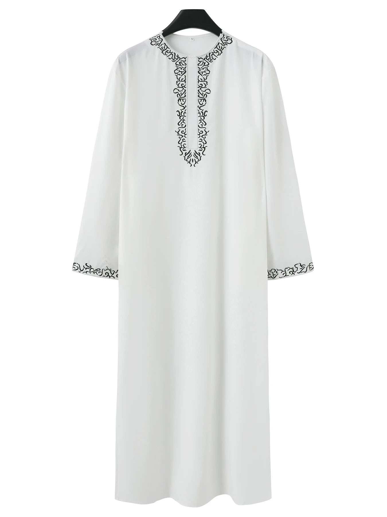 2025 New Men's Luxury White Muslim Moroccan Style Abaya Classic Embroidered Long Sleeve Formal Wear Islamic Arabic Thobe
