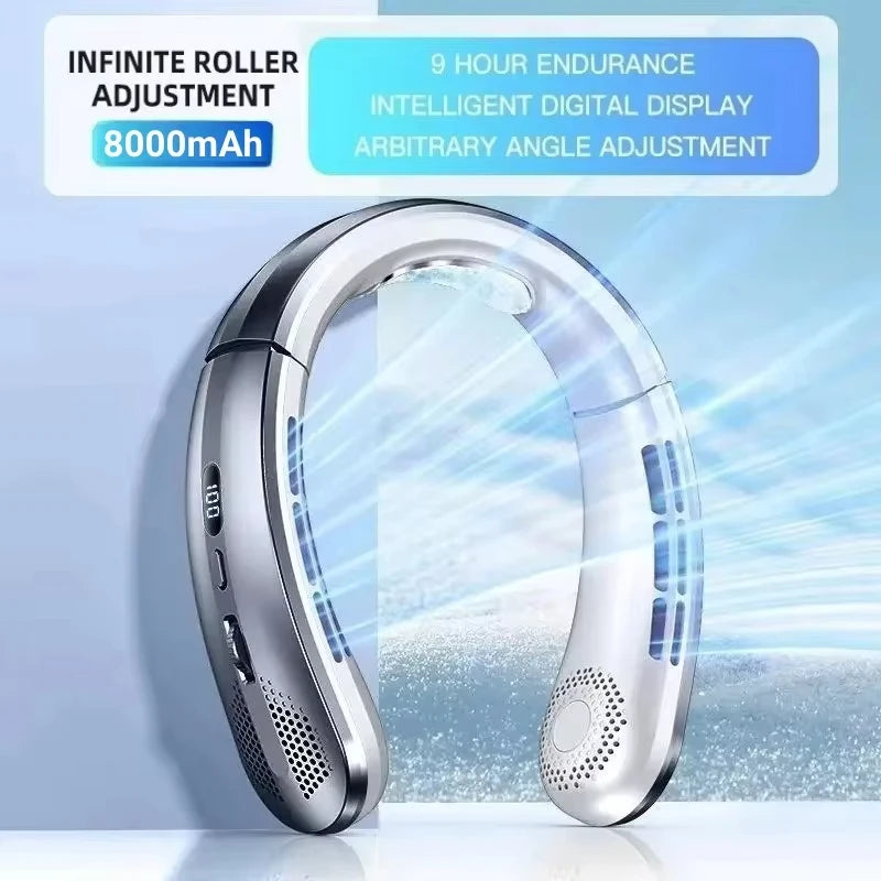 Xiaomi 8000mAh Hanging Neck Fan USB Portable Bladeless Mini Rechargeable Mute LED Digital Display Electric Fans Air Cooler Hot