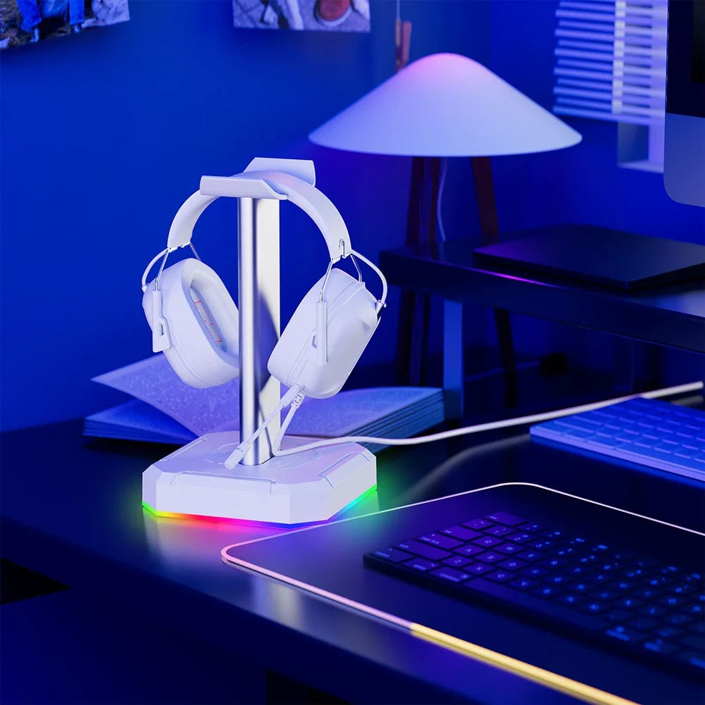 Aluminum Alloy Gaming Headphone Stand Space Saving Desktop Organizer Vertical Bracket RGB Backlight Headset Holder Display Rack
