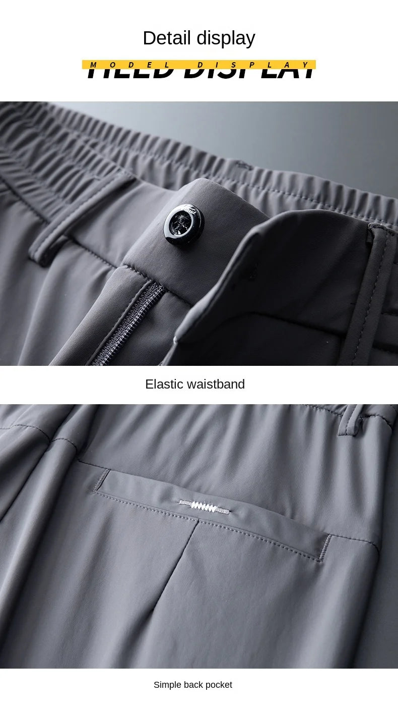 Summer Men's Casual Pants Thin Business Stretch Slim Fit Elastic Waist Jogger Korean Classic Blue Black Gray Brand Trousers Male