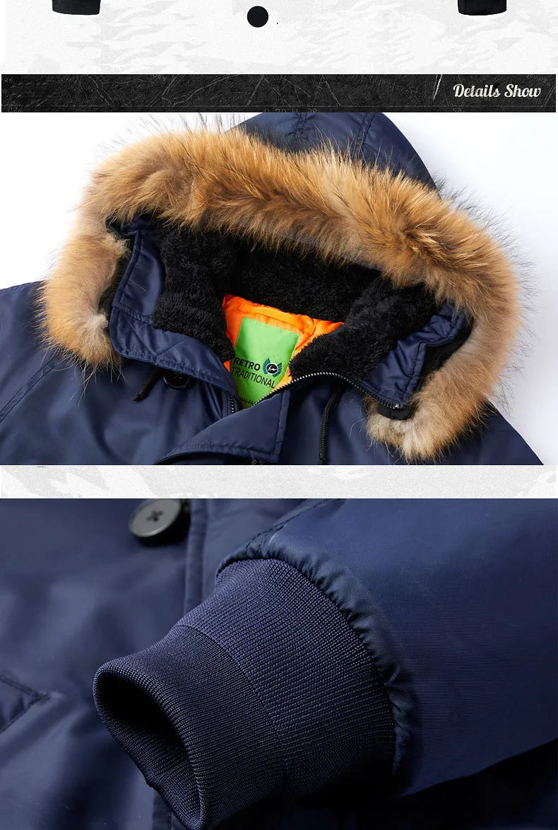 Men's Winter Military Tactical Parkas Thick Fur Collar Puffer Bomber Jackets Male N2B Outdoor Windproof Long Windbreaker Coats