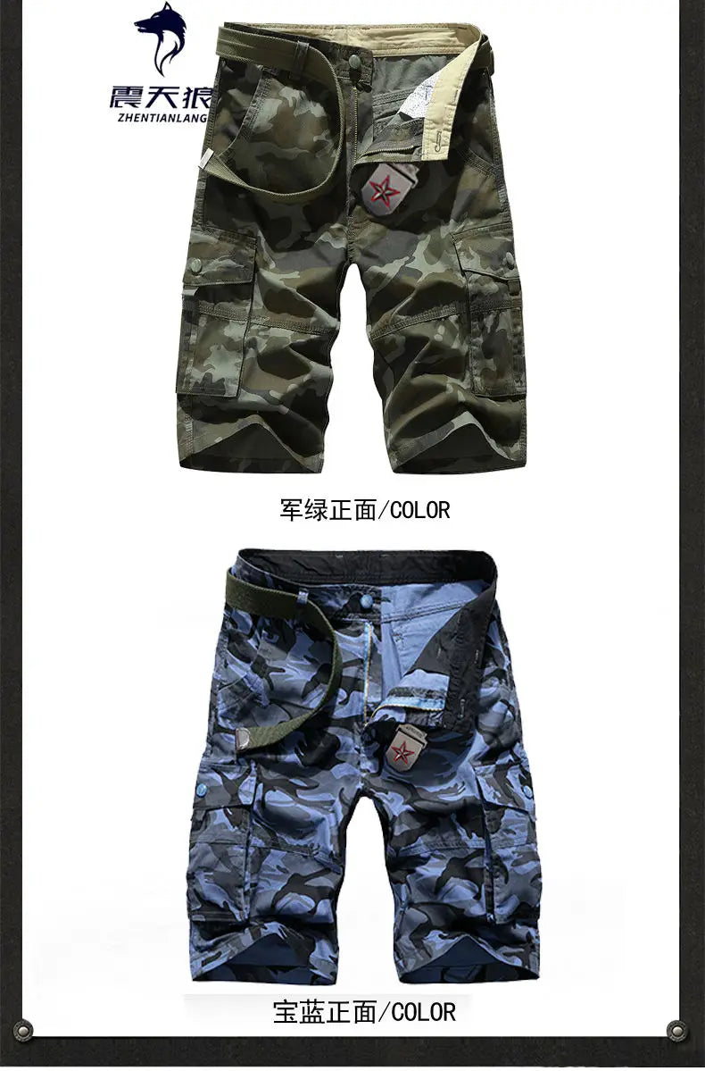 Military Men Camouflage Tactical Cargo Shorts Summer New Y2k Multiple Pockets Loose Big Size Outdoor Sports Knee Lenght Pants
