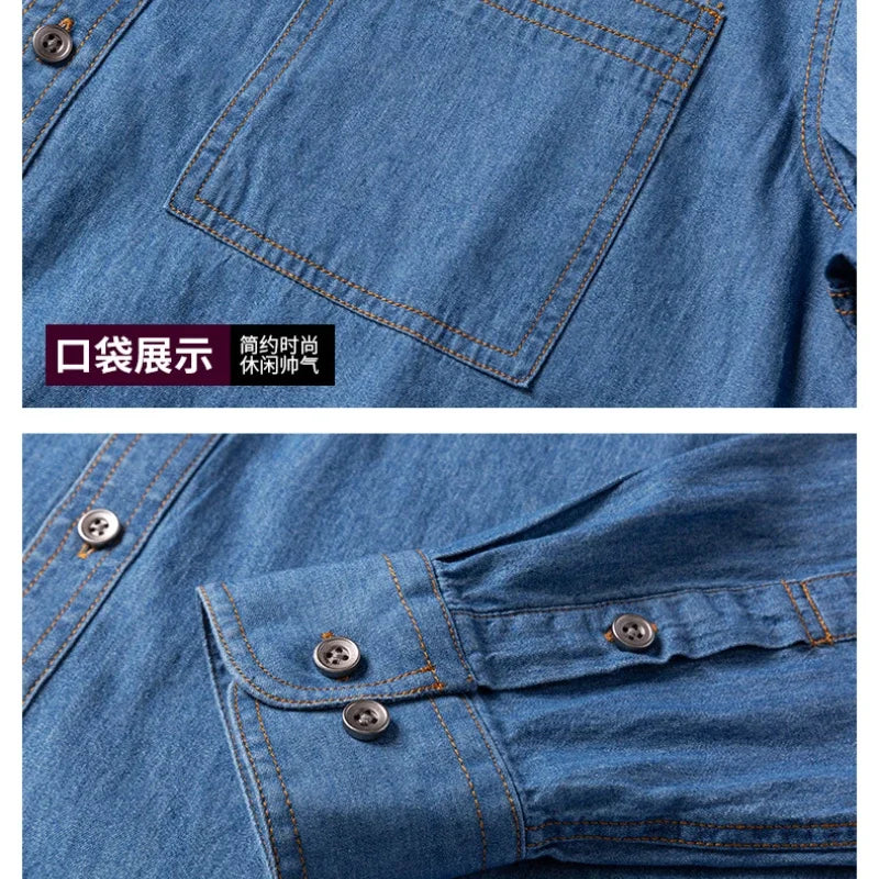 2023 Spring and Autumn Enzyme Washed Men's Long Sleeve Denim Shirt Pure Cotton Casual Fashion Outerwear Versatile Men's Clothing