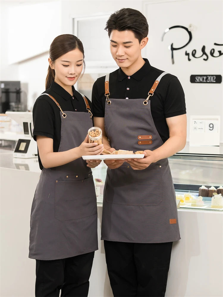 Men's Women's Kitchen Apron Custom Logo Catering Server Work Aprons Nails Hairdressing Mandil Restaurant Cafes Bar Waiter Bibs