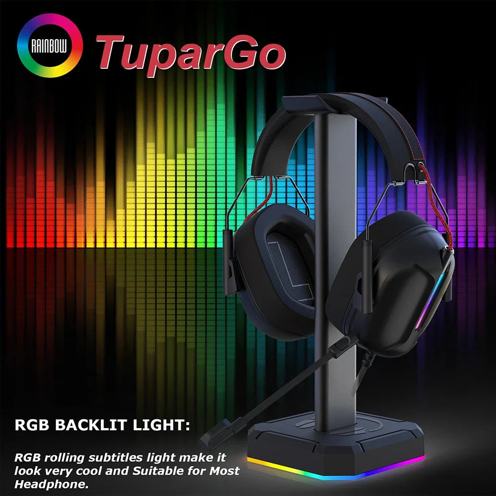 Aluminum Alloy Gaming Headphone Stand Space Saving Desktop Organizer Vertical Bracket RGB Backlight Headset Holder Display Rack