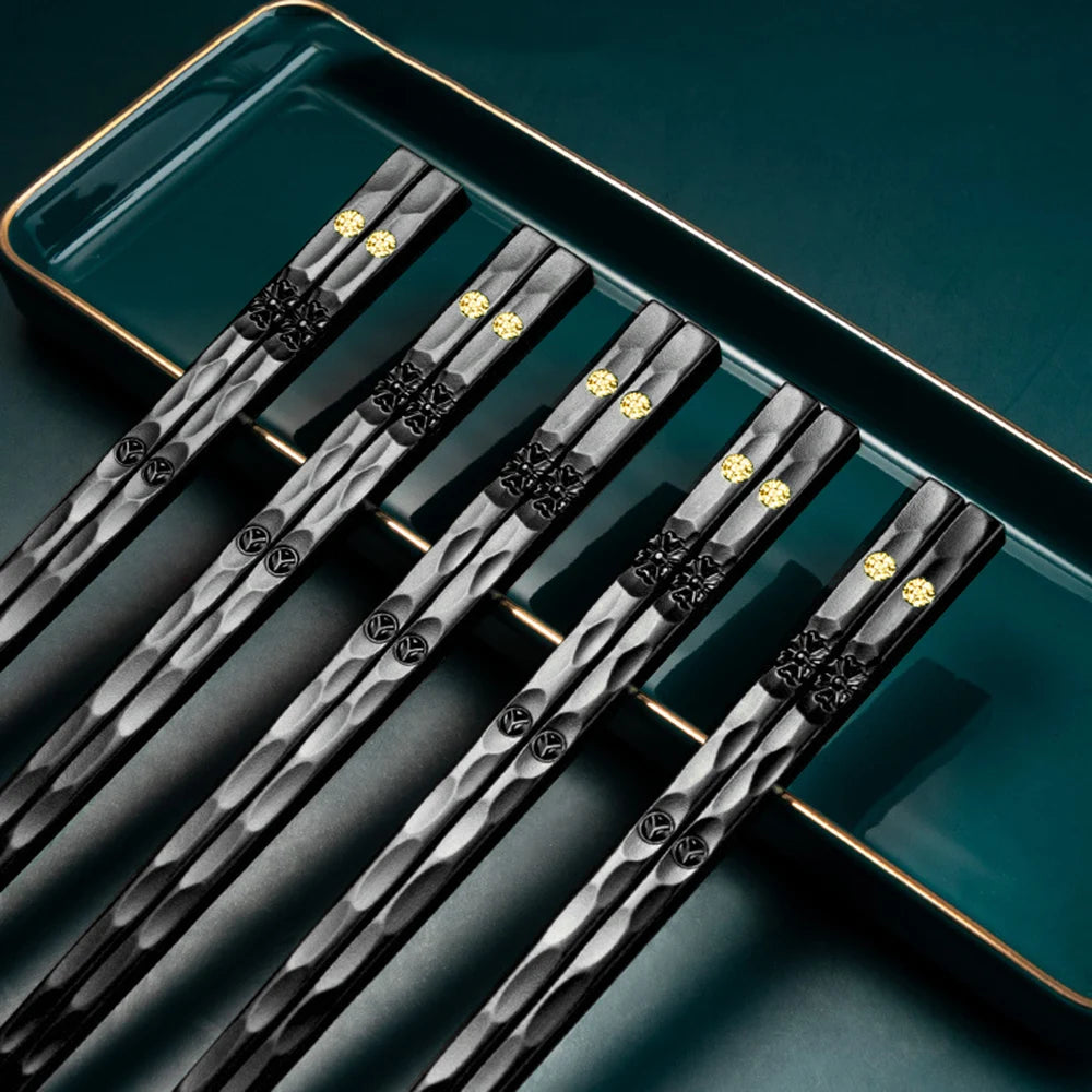 5 Pairs Non-slip Reusable Chopsticks Set Korean Food Sushi Sticks Chopsticks Alloy Chopsticks For Hotel Restaurant Kitchen