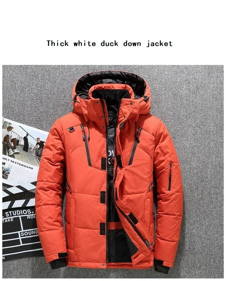 New Male Warm Hooded Windproof Winter Down Jacket Outerwear Men's Down Jacket Snow High Quality White Duck Thick Parkas