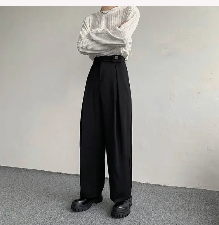 2023 New Black Suit Pants Men Fashion Social Mens Dress Pants Korean Loose Oversized Wide Leg Pants Mens Formal Trousers M-2XL