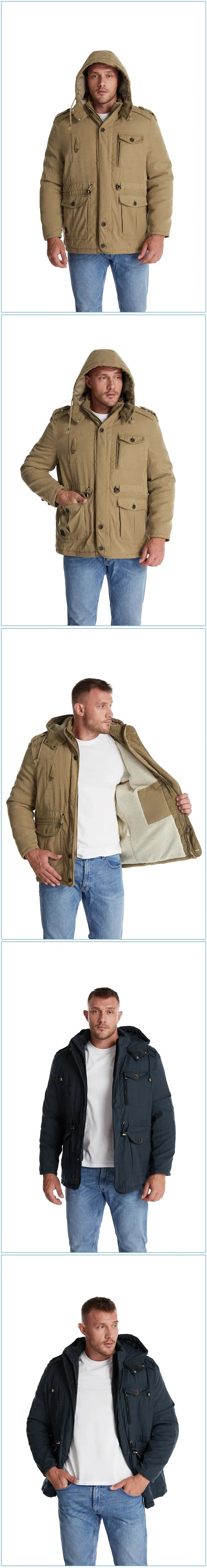 Men's Jacket WINTER USA SIZE Large SIZE Lamb Fleece JACKETS Hooded Cotton Thickened Multi Pocket Casual Mid length Coat