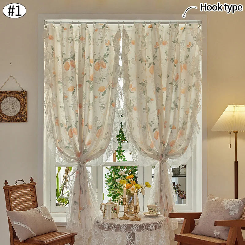 Floral Print Lace Sheer Curtain for Living Room Decoration Window Curtains for Kitchen Modern Tulle Voile Organza Curtains 레이스커튼