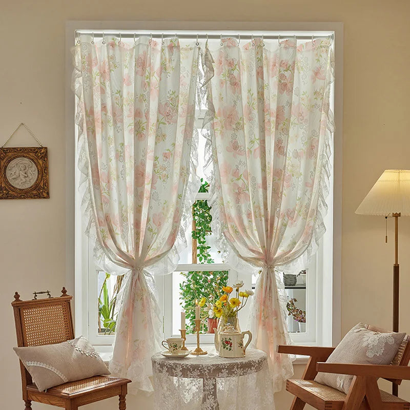 Floral Print Lace Sheer Curtain for Living Room Decoration Window Curtains for Kitchen Modern Tulle Voile Organza Curtains 레이스커튼