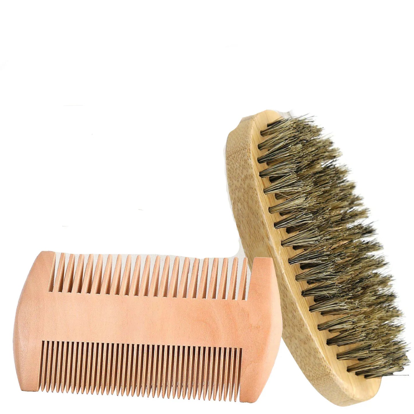 Men Shaving Bamboo Brush Comb Set Boar Bristle Portable Barber Beard Brush Comb Scissors for Facial Cleaning Styling Tool